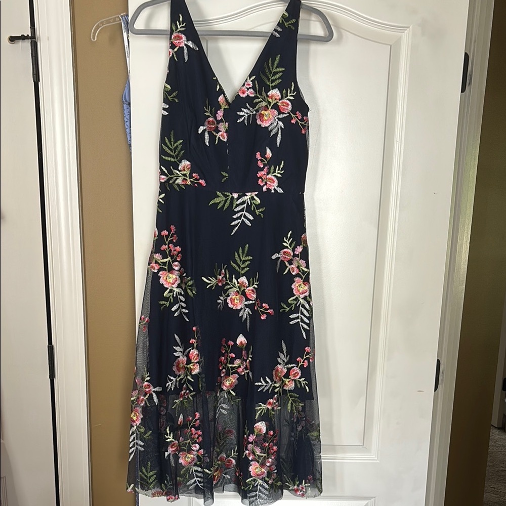 Floral Embroidered Navy Dress